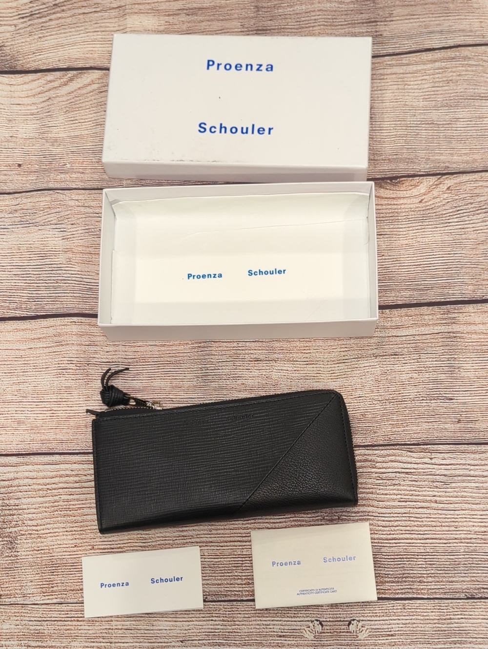 Proenza Schouler Slim Zip Continental Black Textured Leather Zip Wallet